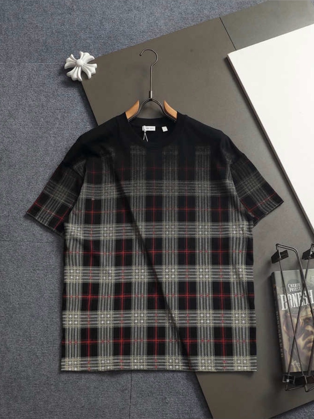 Burberry Black Plaid Short Sleeve Men’s Shirt large over size